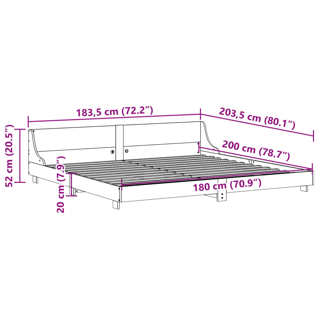 vidaXL Sengeramme uten madrass hvit 180x200 cm heltre furu