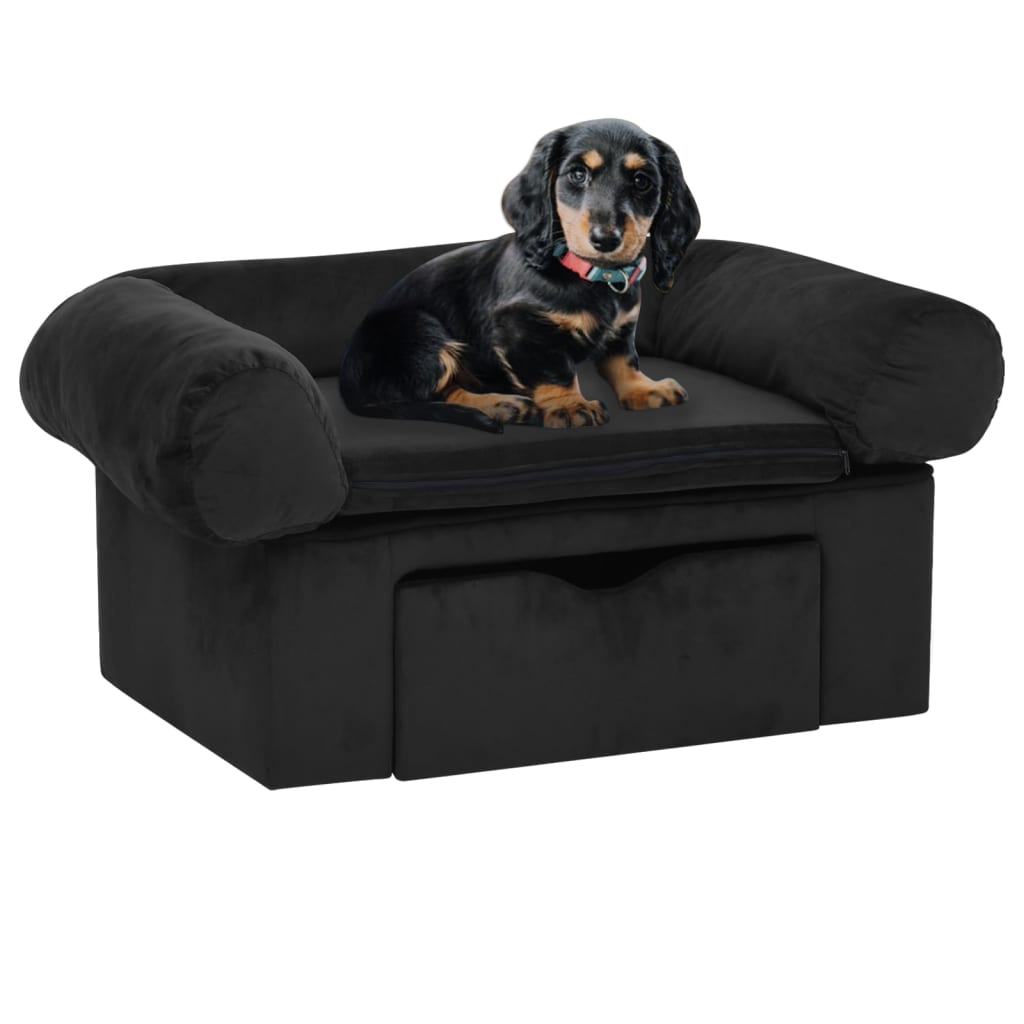 vidaXL Hundesofa med skuff svart 75x50x38 cm plysj