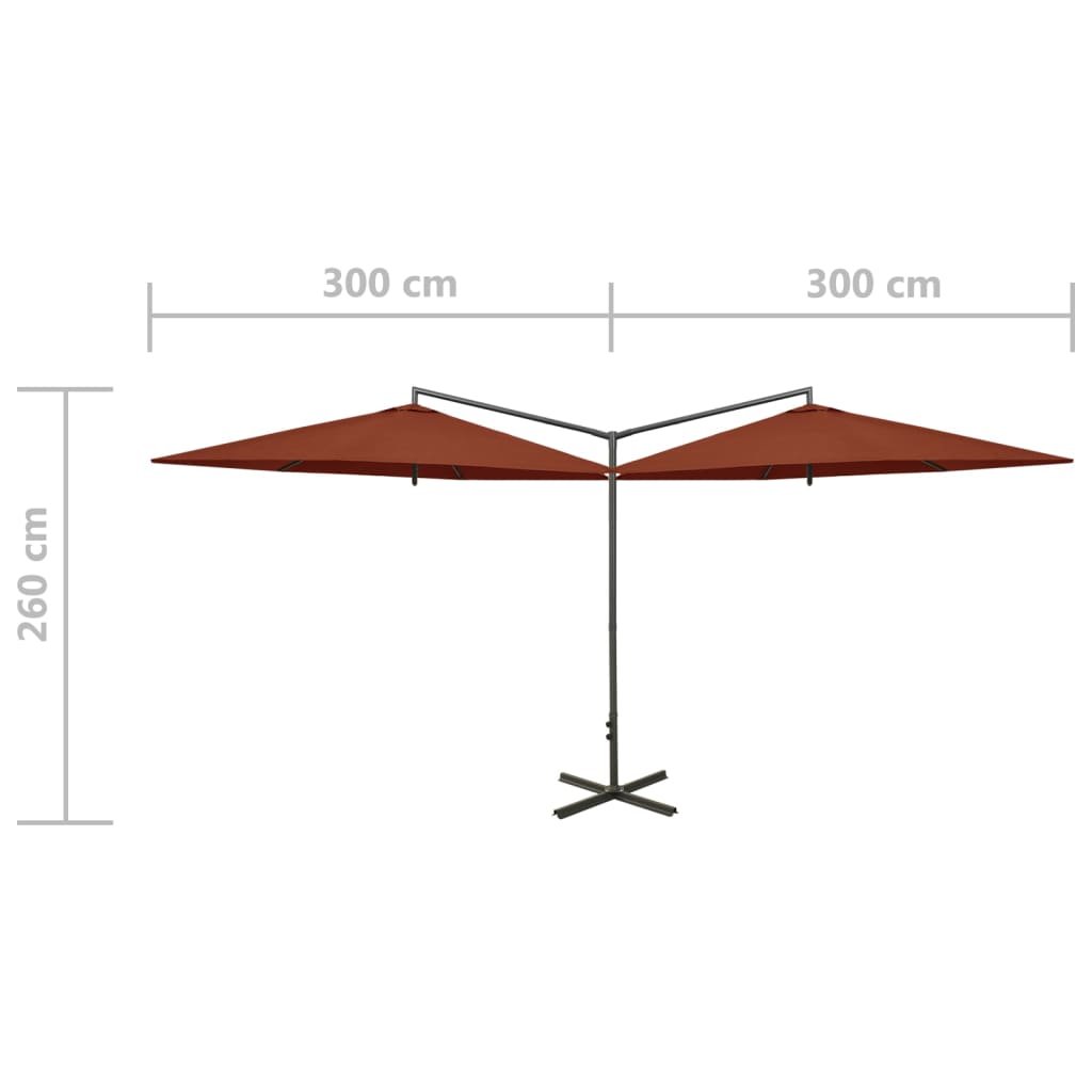 vidaXL Dobbel parasoll med stålstolpe terrakotta 600 cm