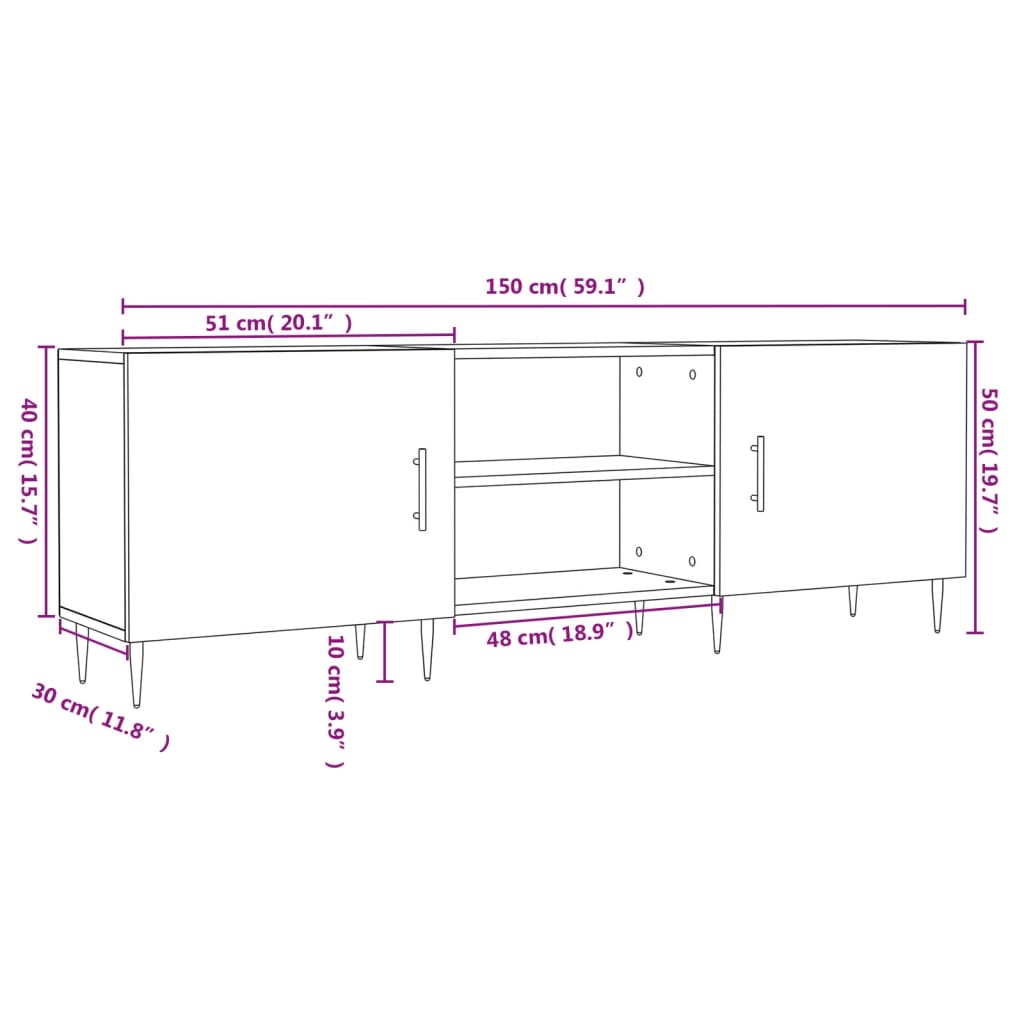 vidaXL TV-benk betonggrå 150x30x50 cm konstruert tre