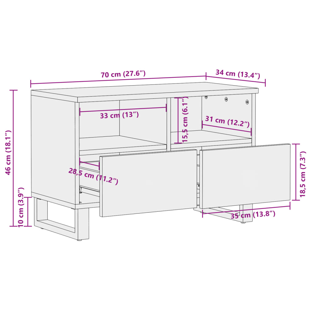 vidaXL TV-benk 70x34x46 cm heltre akasie