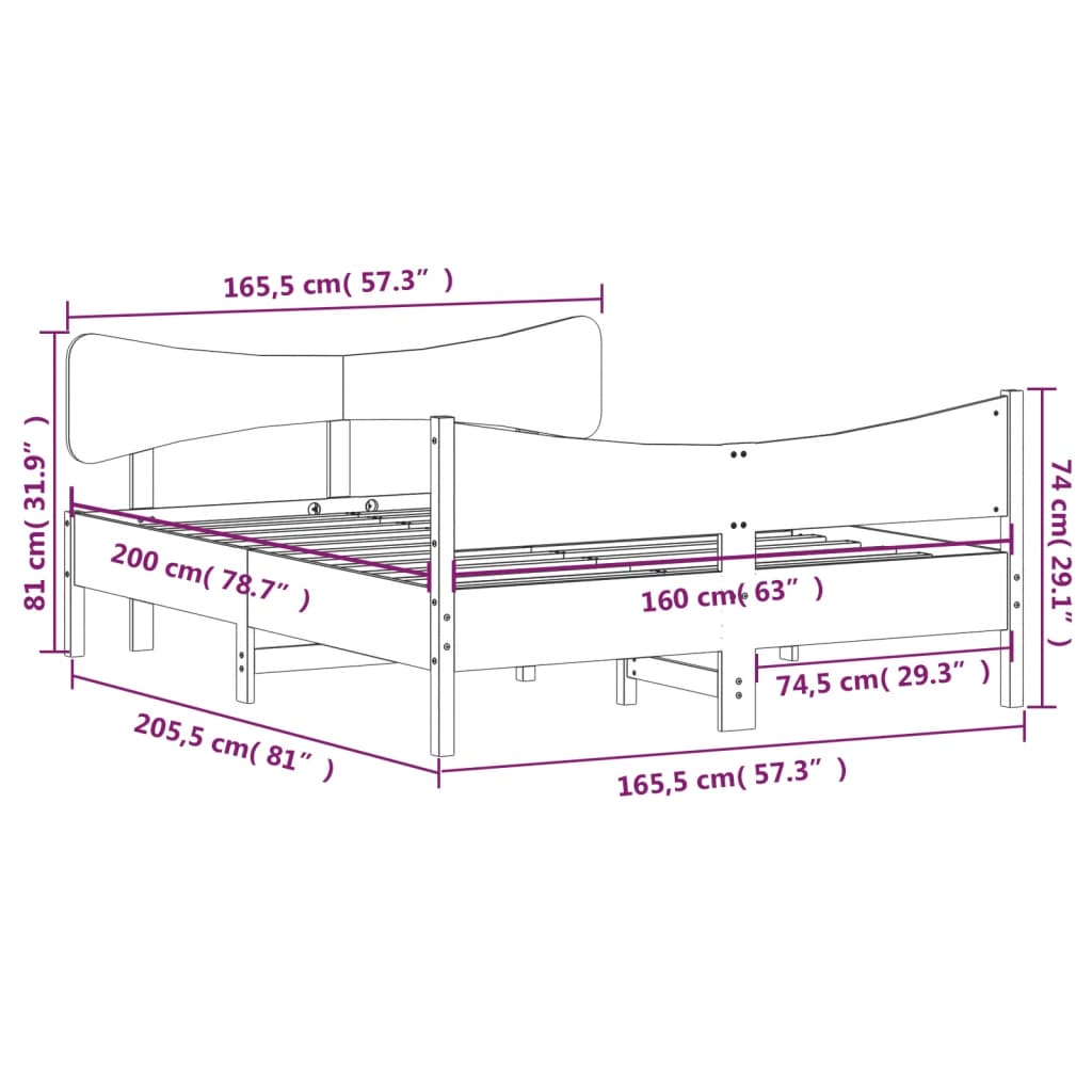 vidaXL Sengeramme uten madrass hvit 160x200 cm heltre furu