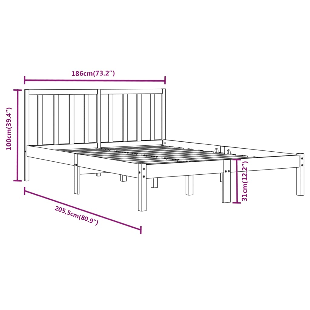 vidaXL Sengeramme svart heltre furu 180x200 cm Super King