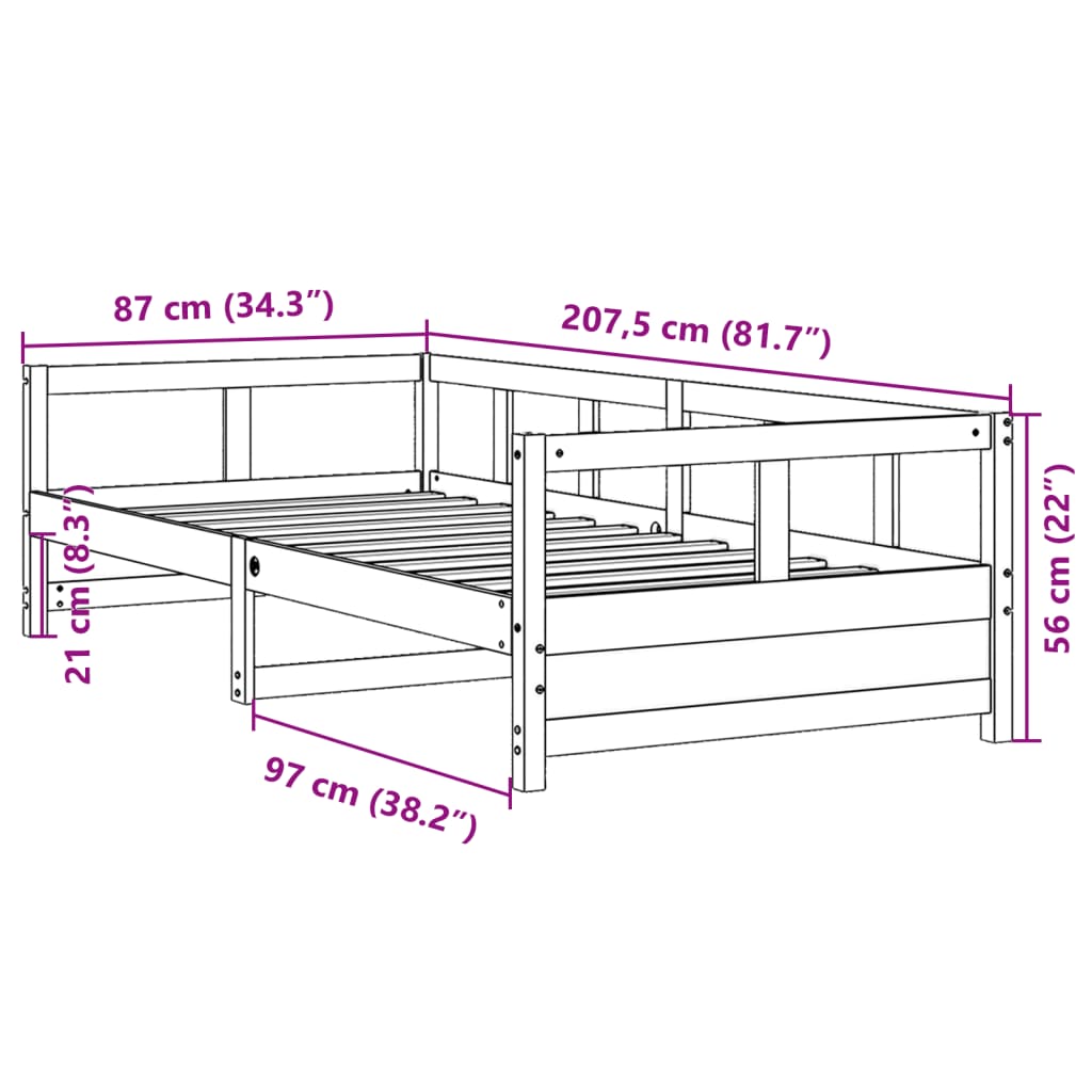 vidaXL Dagseng uten madrass hvit 80x200 cm heltre furu