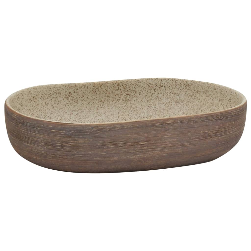 vidaXL Benkeservant sand og brun oval 59x40x14 cm keramikk