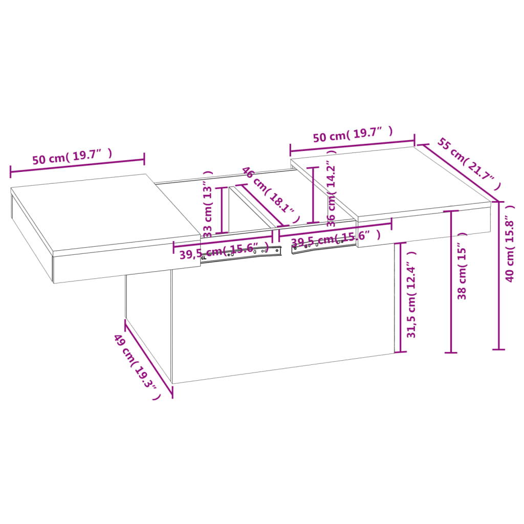 vidaXL Salongbord hvit 100x55x40 cm konstruert tre