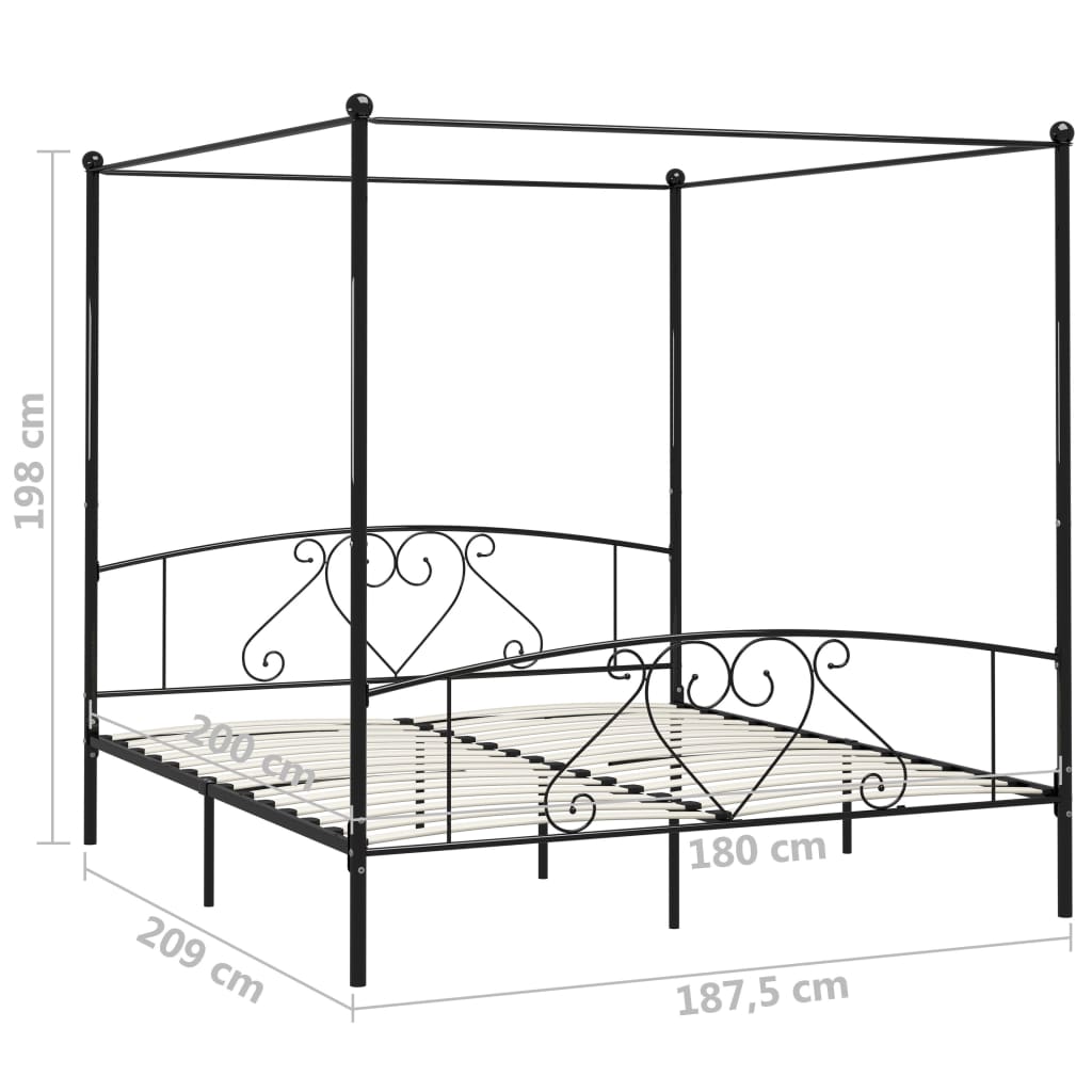 vidaXL Himmelsengeramme svart metall 180x200 cm