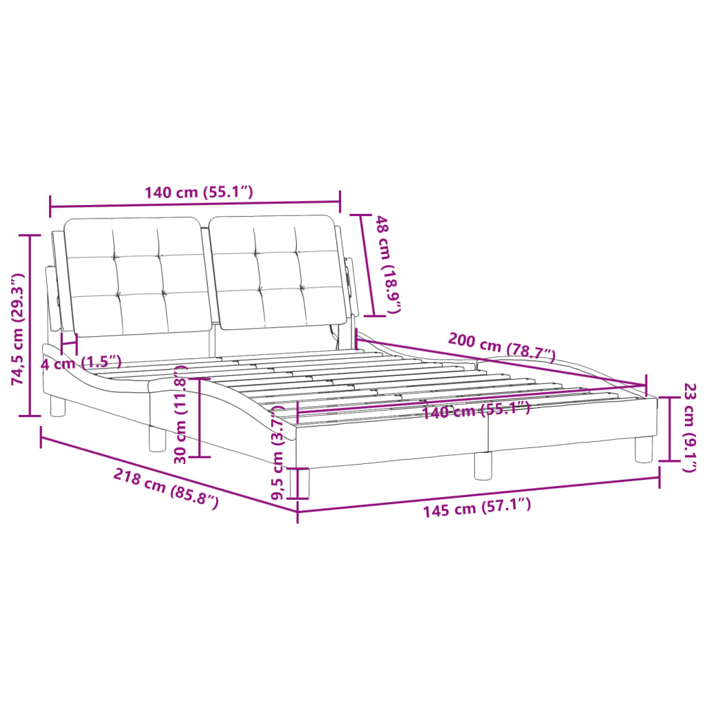 vidaXL Sengeramme med hodegavl hvit 140x200 cm kunstlær