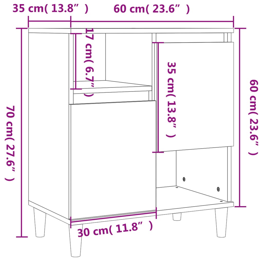 vidaXL Skjenker 2 stk betonggrå 60x35x70 cm konstruert tre