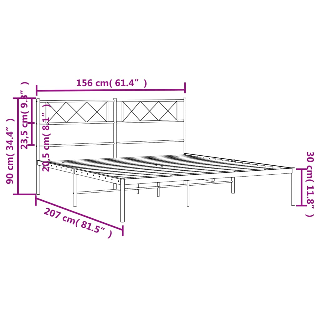 vidaXL Sengeramme i metall med sengegavl svart 150x200 cm