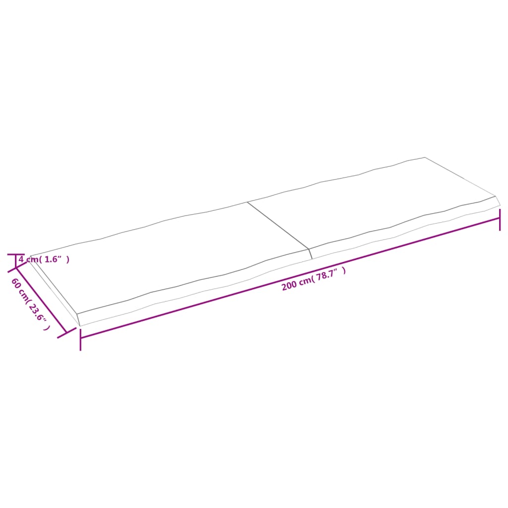 vidaXL Bordplate 200x60x(2-4) cm ubehandlet heltre eik naturlig kant