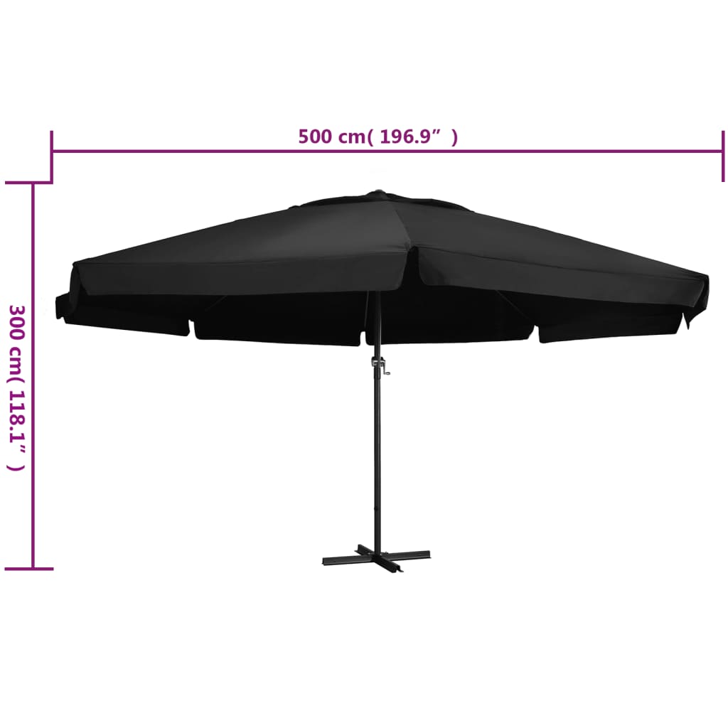 vidaXL Parasoll med aluminiumsstang 500 cm svart