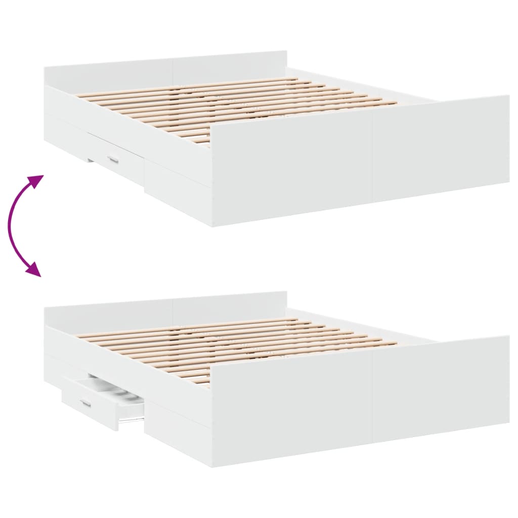 vidaXL Sengeramme med skuffer hvit 160x200 cm konstruert tre