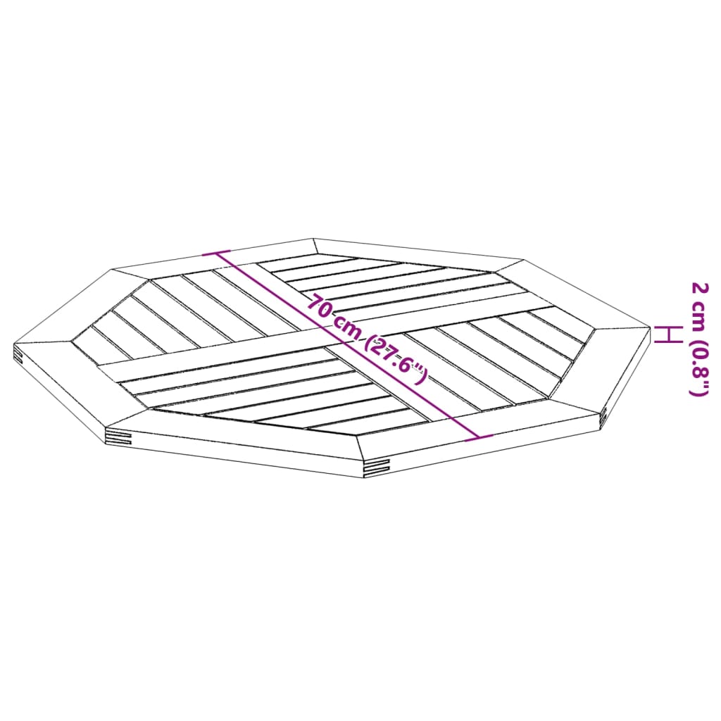 vidaXL Bordplate 70x70x2 cm åttekantet heltre akasie