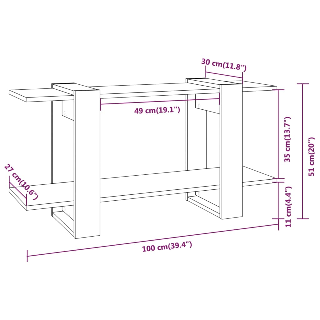 vidaXL Bokhylle hvit 100x30x51 cm konstruert tre