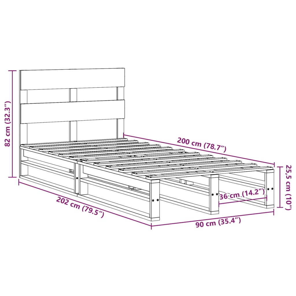 vidaXL Sengeramme uten madrass hvit 90x200 cm heltre furu