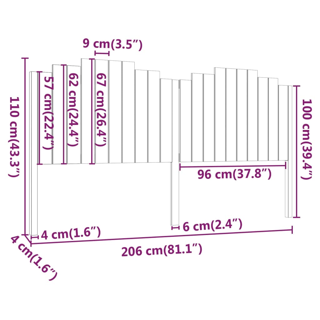 vidaXL Sengegavl honningbrun 206x4x110 cm heltre furu