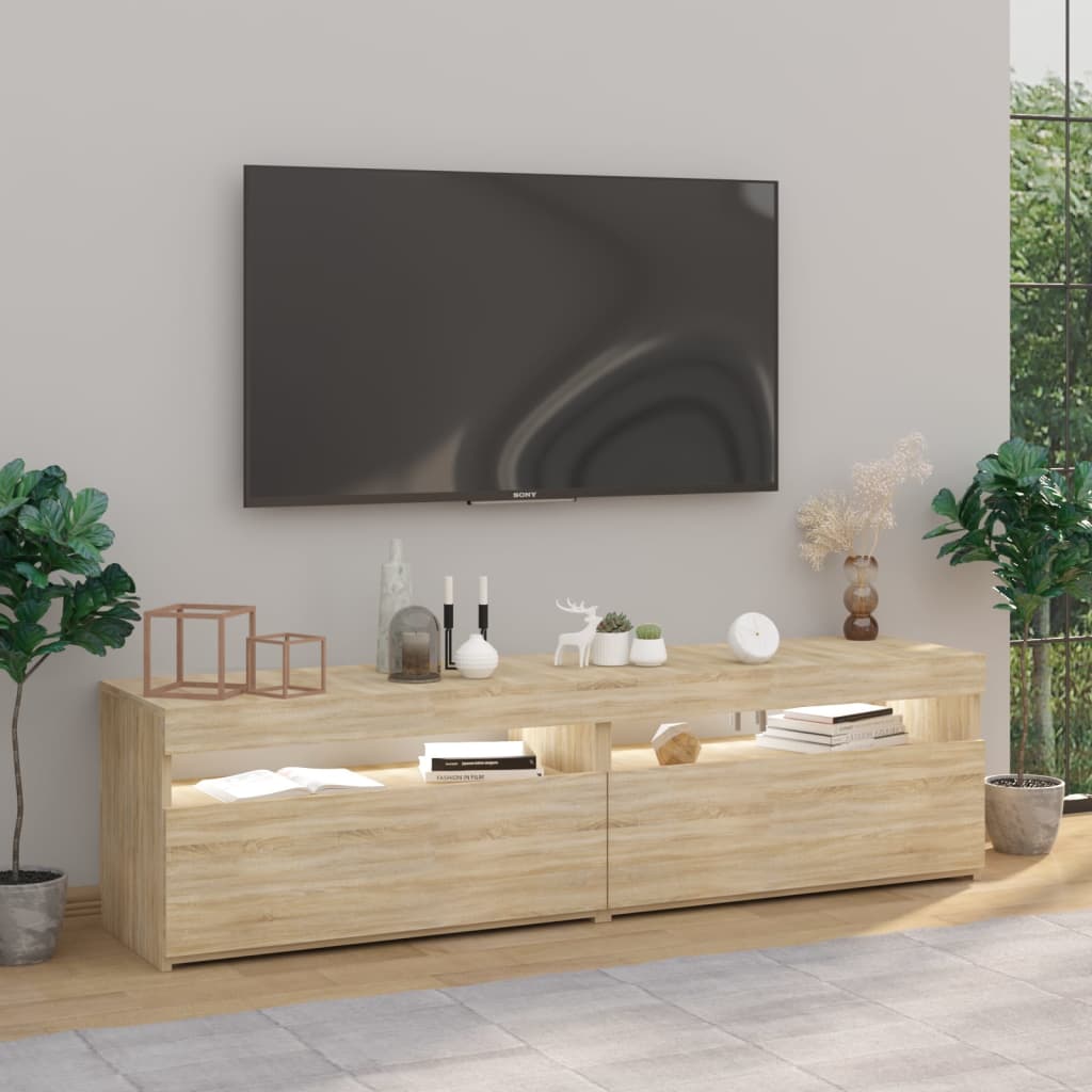 vidaXL TV-benker 2 stk med LED-lys sonoma eik 75x35x40 cm