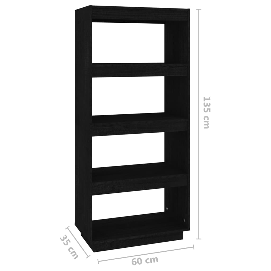 vidaXL Bokhylle/romdeler svart 60x35x135 cm heltre furu