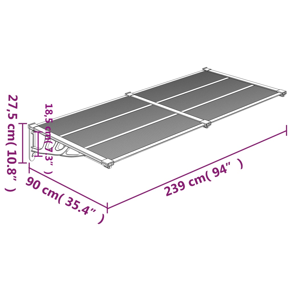 vidaXL Skjermtak svart og gjennomsiktig 239x90 cm polykarbonat