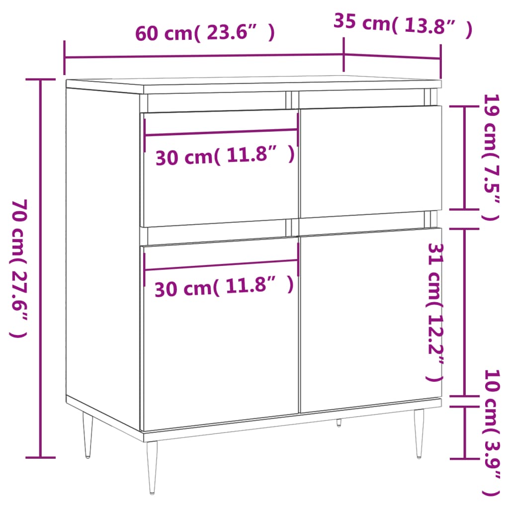 vidaXL Skjenk sonoma eik 60x35x70 cm konstruert tre