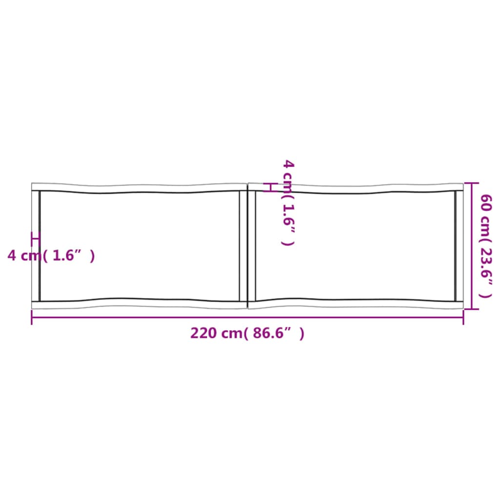 vidaXL Bordplate lysebrun 220x60x(2-6)cm behandlet heltre naturlig