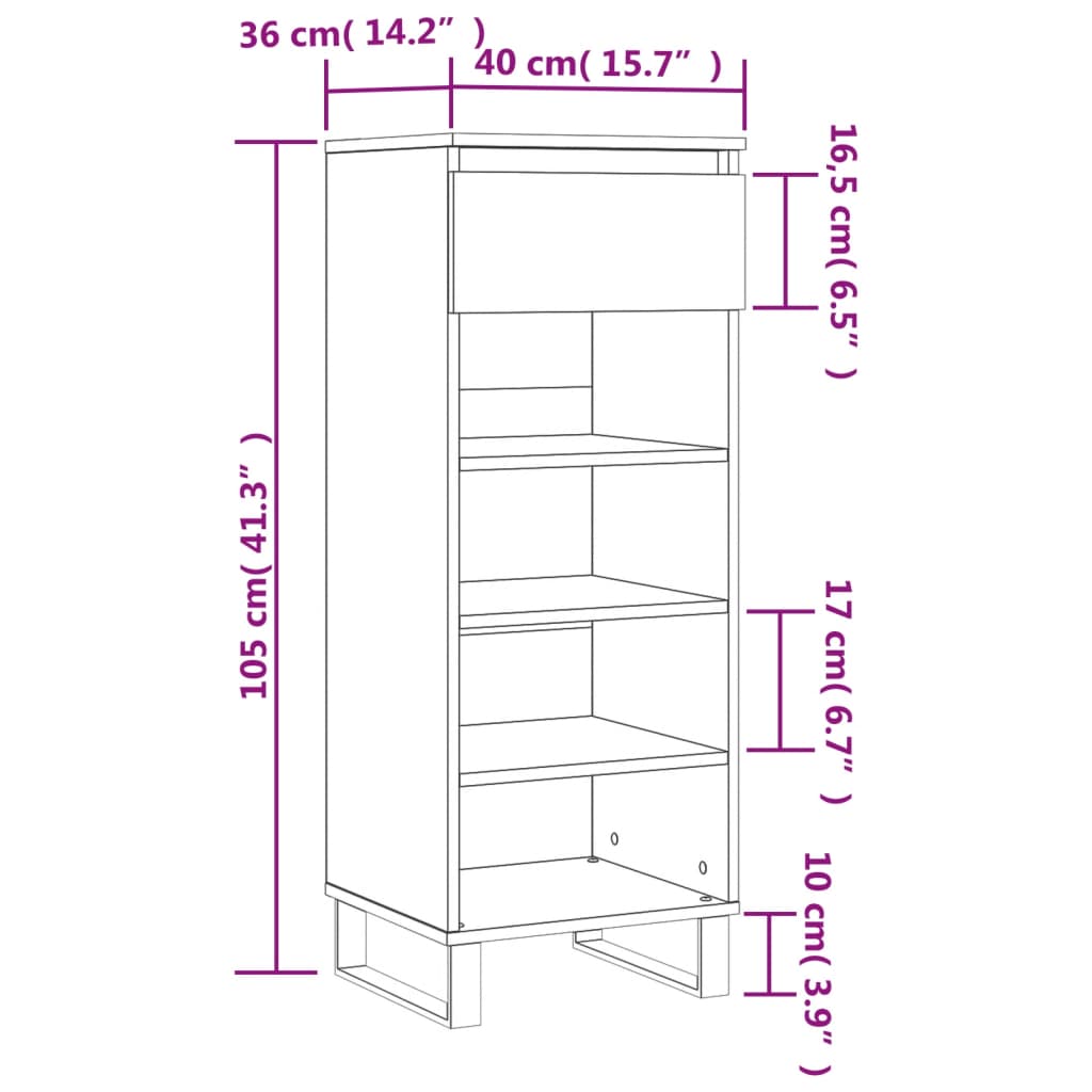 vidaXL Skoskap svart 40x36x105 cm konstruert tre