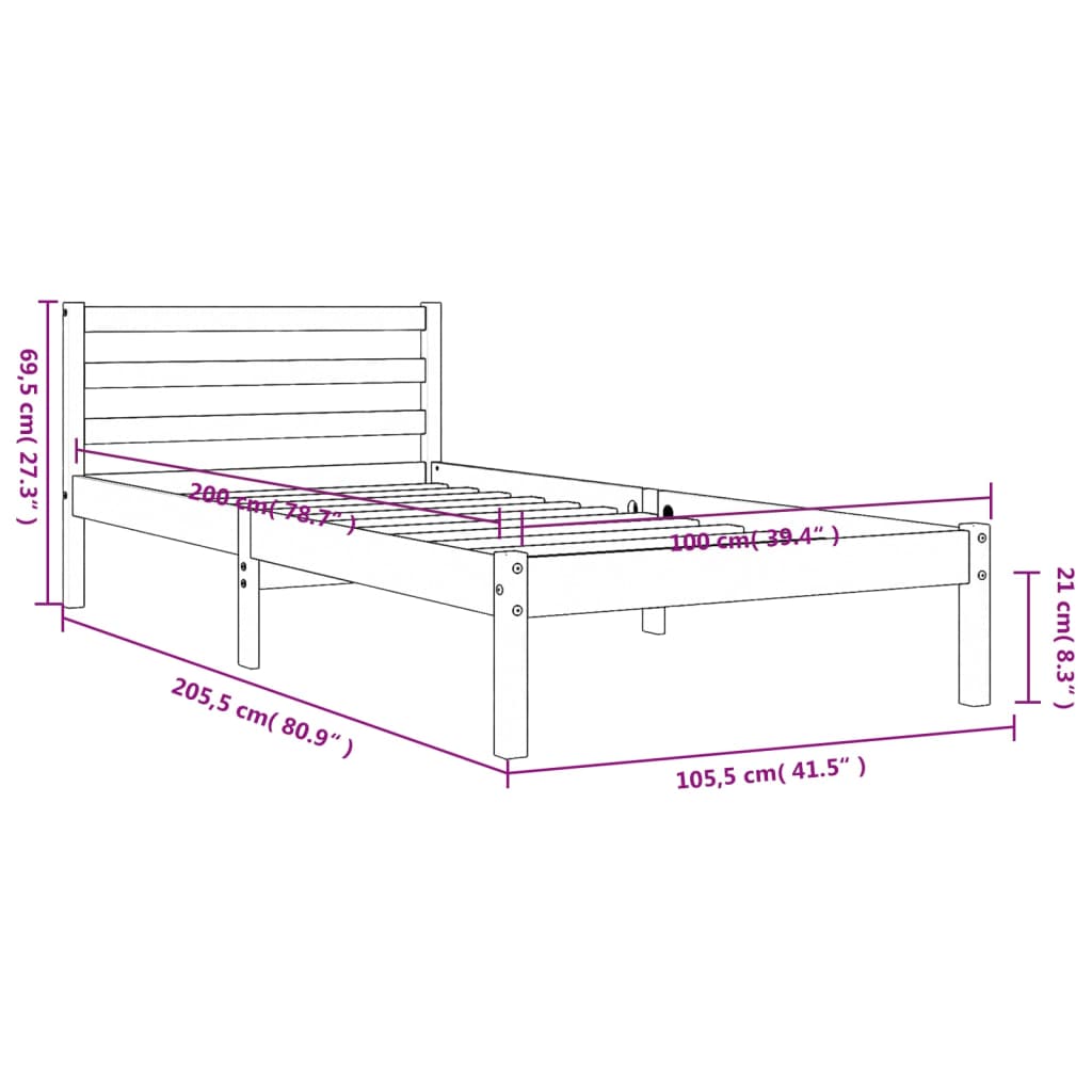 vidaXL Sengeramme uten madrass voksbrun 100x200 cm heltre furu