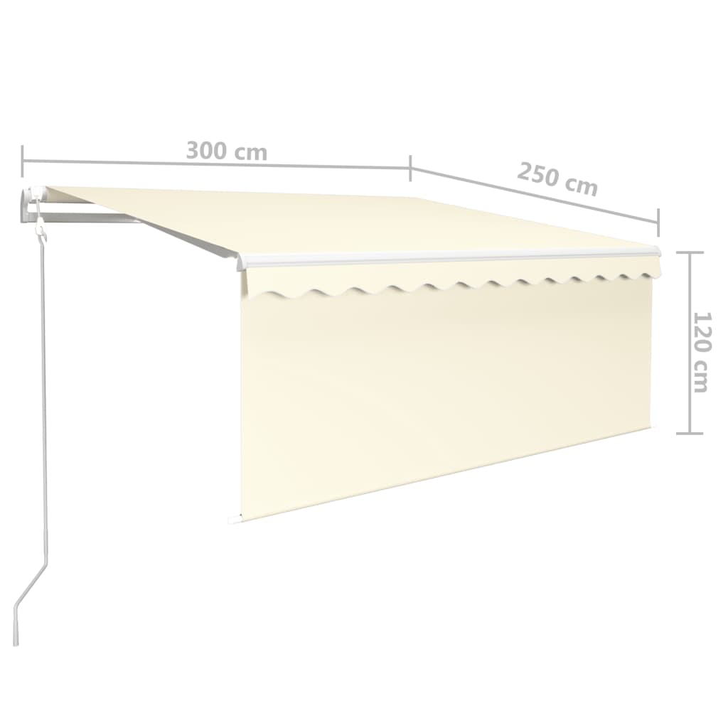 vidaXL Automatisk uttrekkbar markise med rullegardin 3x2,5 m kremhvit