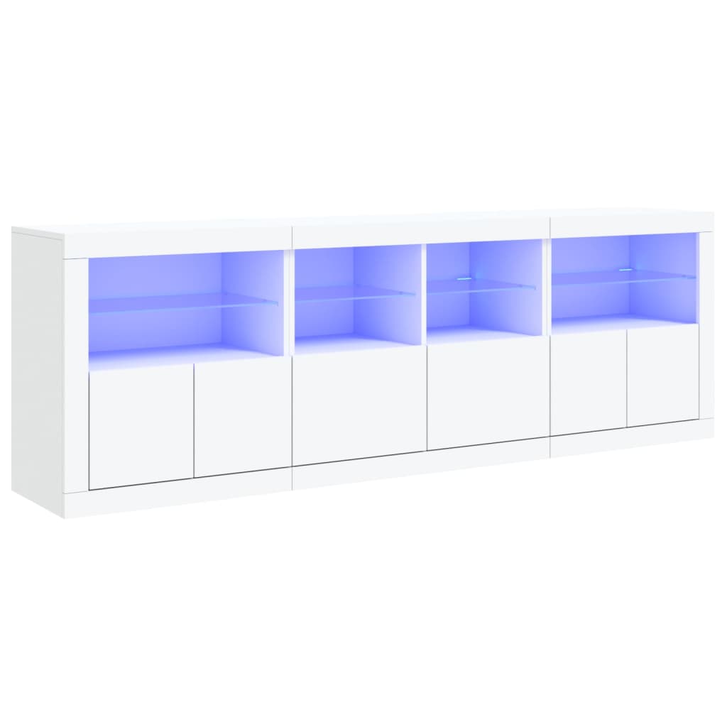 vidaXL Skjenk med LED-lys hvit 202x37x67 cm