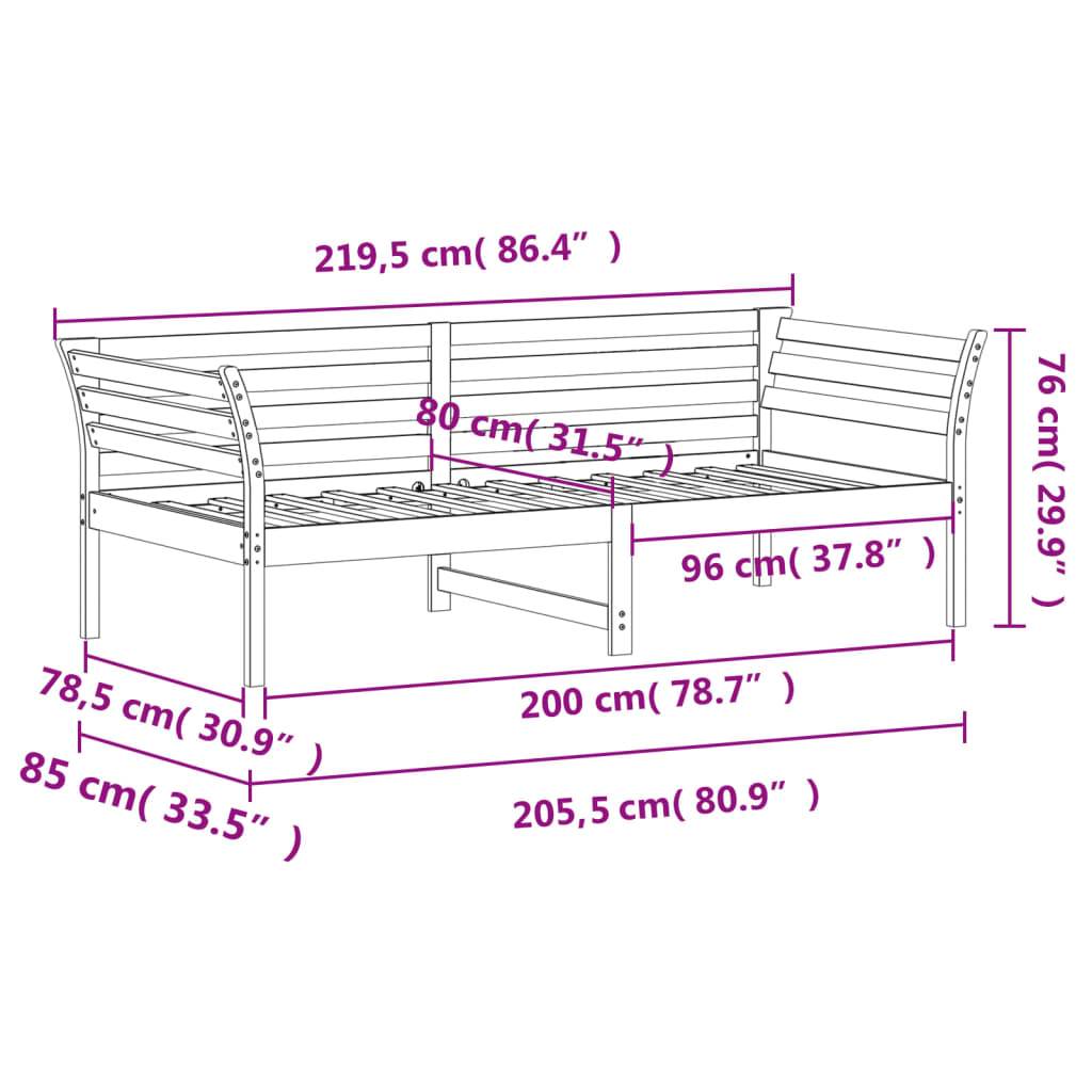 vidaXL Dagseng uten madrass voksbrun 80x200 cm heltre furu