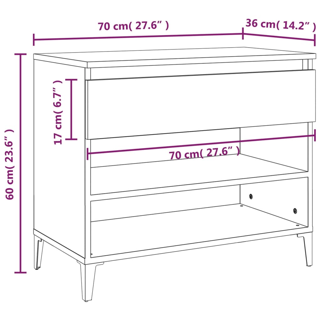 vidaXL Skoskap høyglans hvit 70x36x60cm konstruert tre