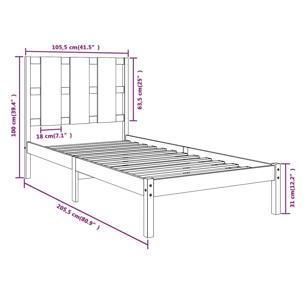 vidaXL Sengeramme svart heltre furu 100x200 cm