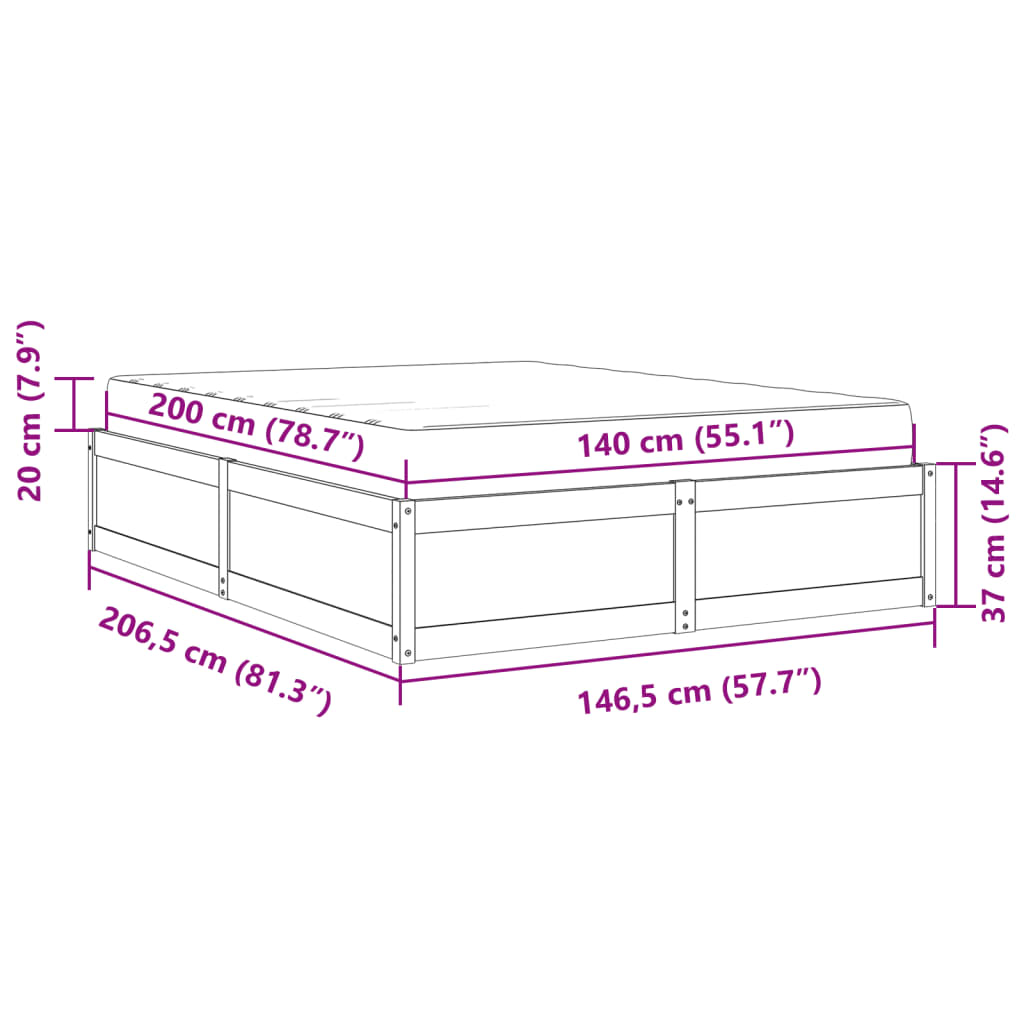 vidaXL Seng med madrass 140x200 cm heltre furu