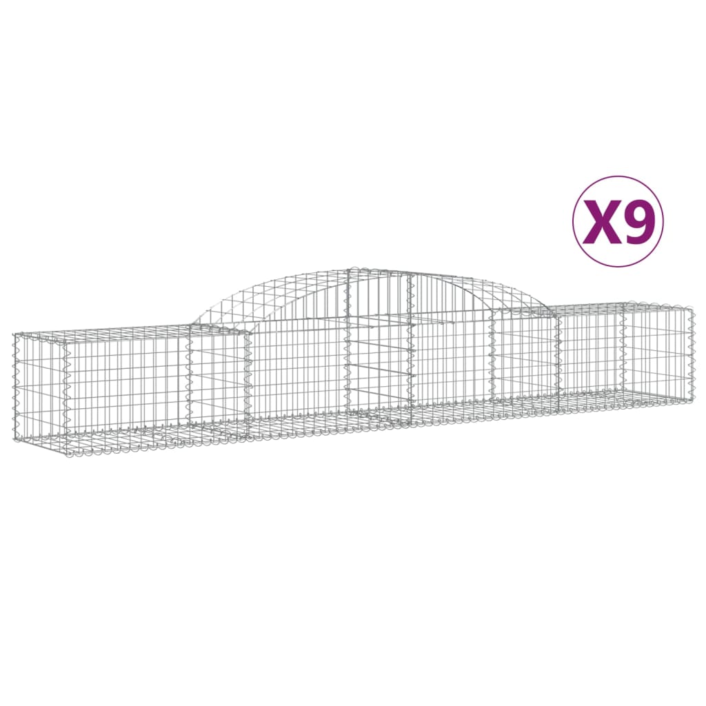 vidaXL Gabionkurver buede 9 stk 300x50x40/60 cm galvanisert jern