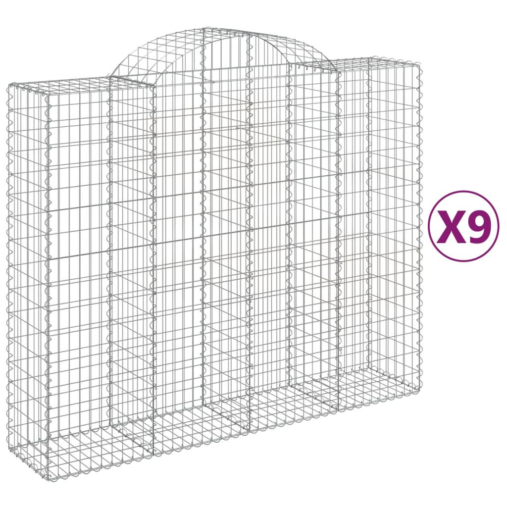 vidaXL Gabionkurver buede 9 stk 200x50x160/180 cm galvanisert jern