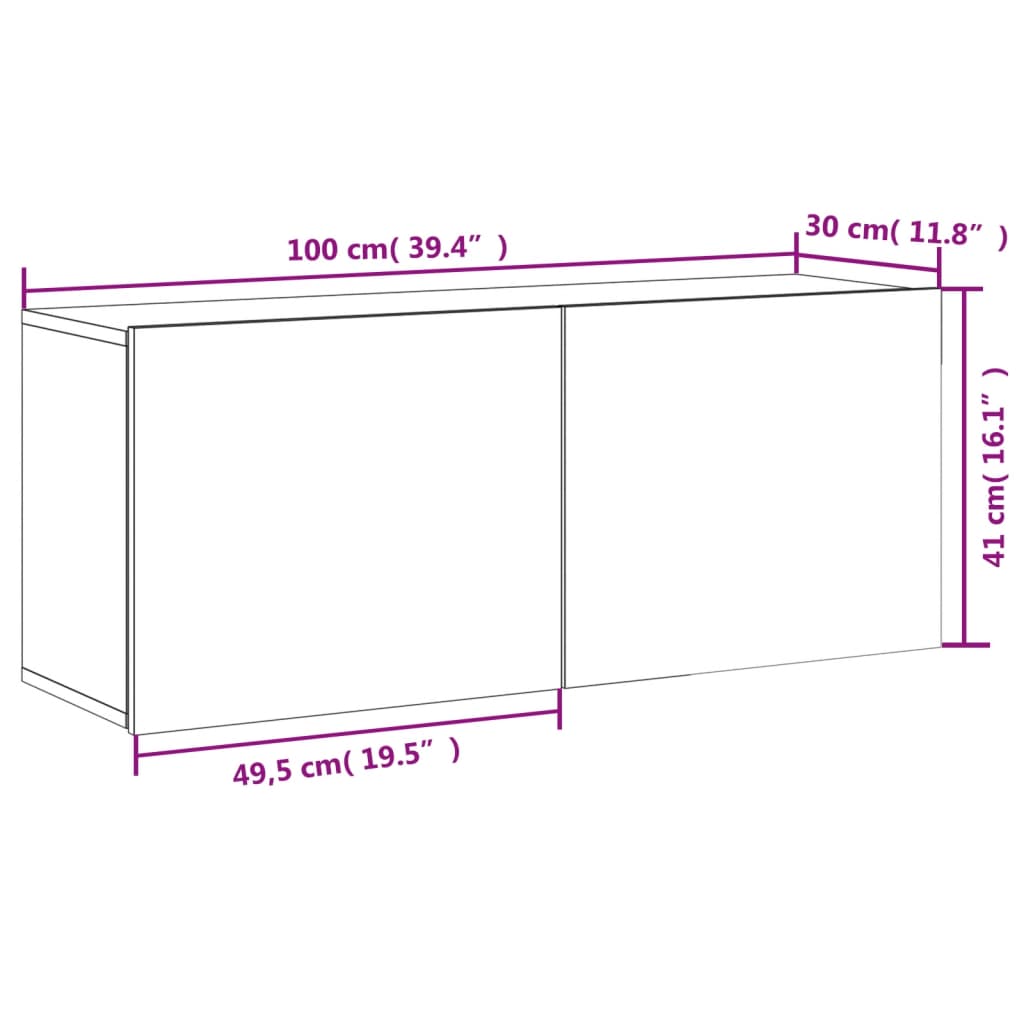 vidaXL Veggmontert TV-benk sonoma eik 100x30x41 cm