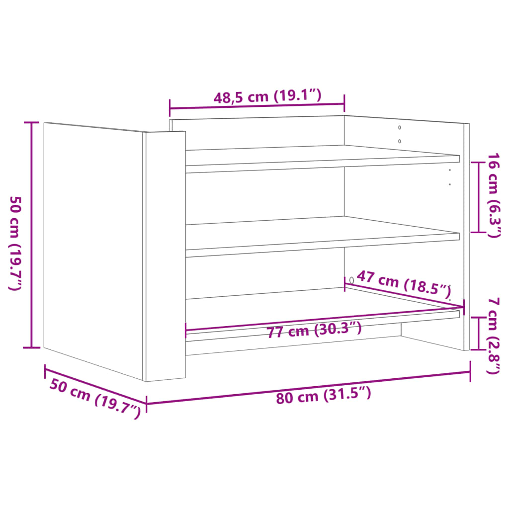 vidaXL Salongbord sonoma eik 80x50x50 cm konstruert tre