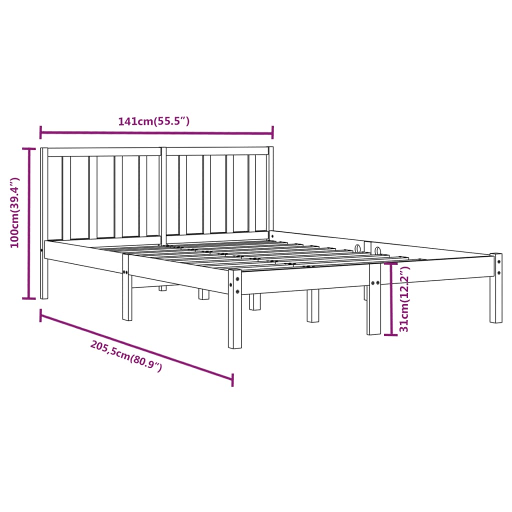 vidaXL Sengeramme svart heltre furu 135x190 cm Double