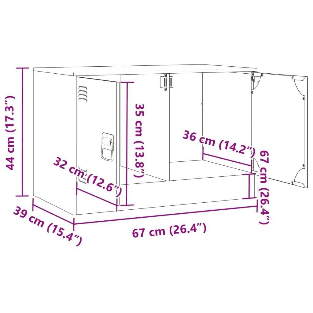 vidaXL TV-benk hvit 67x39x44 cm stål