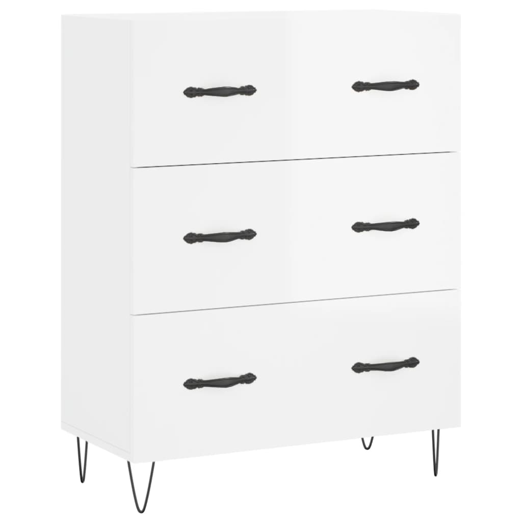 vidaXL Highboard høyglans hvit 69,5x34x180 cm konstruert tre