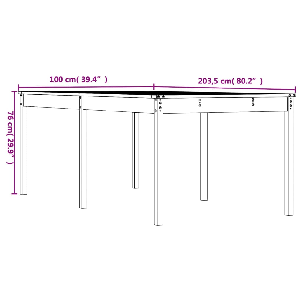 vidaXL Hagebord honningbrun 203,5x100x76 cm heltre furu