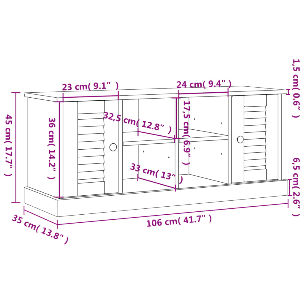 vidaXL Skobenk VIGO 106x35x45 cm heltre furu