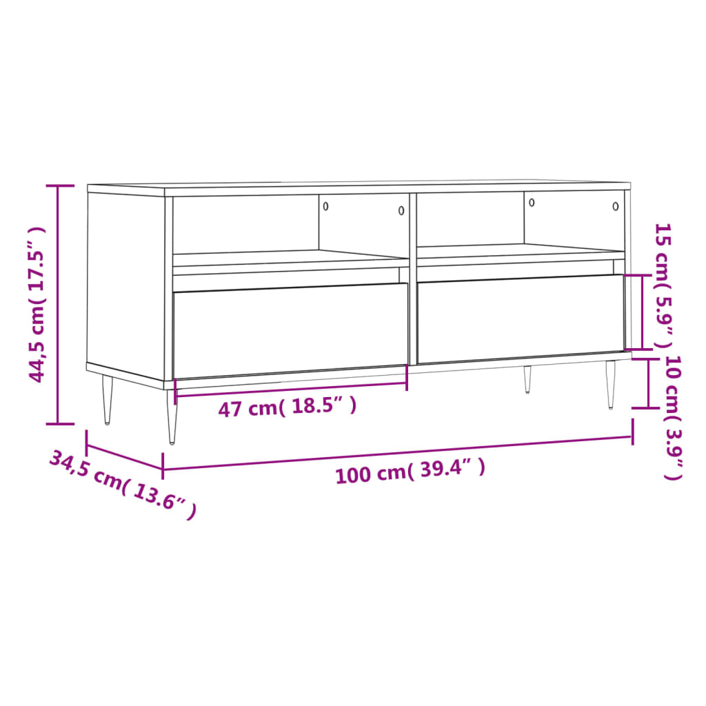 vidaXL TV-benk grå sonoma 100x34,5x44,5 cm konstruert tre