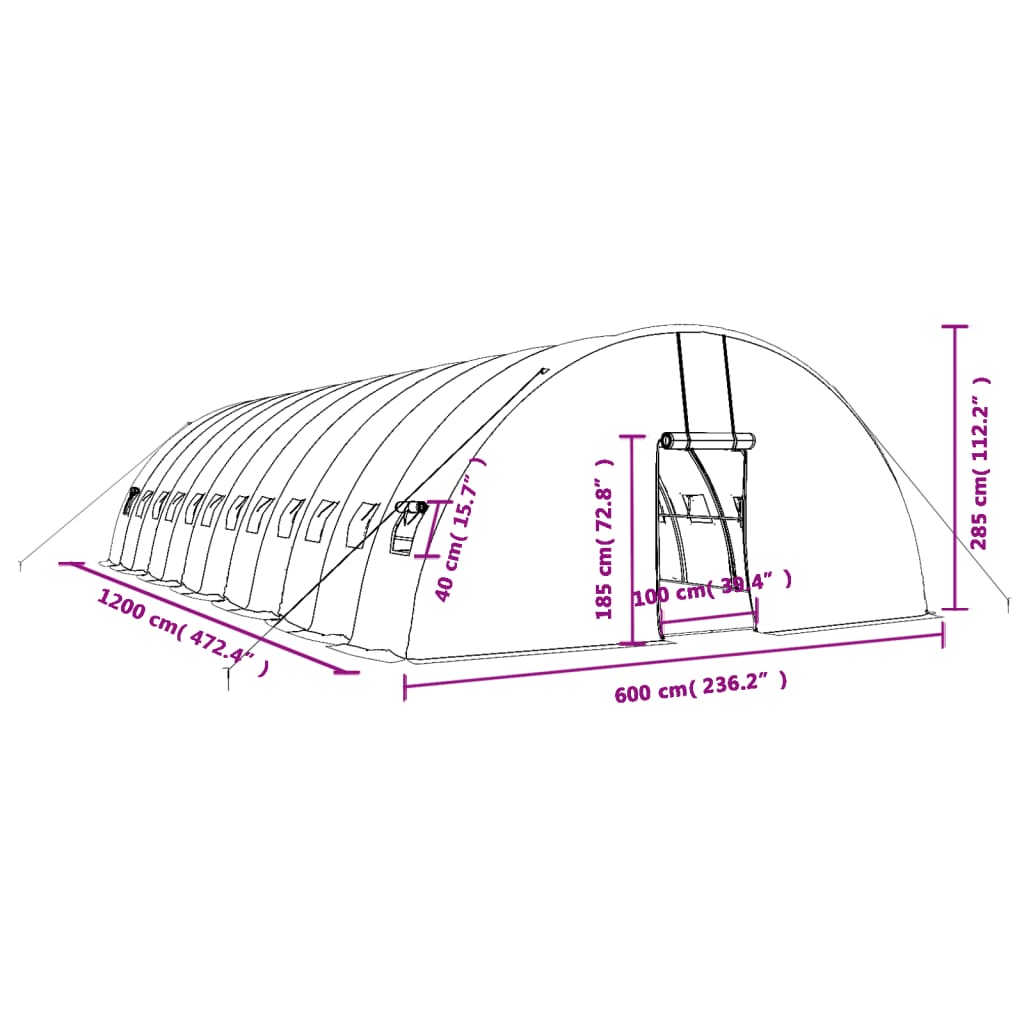 vidaXL Drivhus med stålramme grønn 72 m² 12x6x2,85 m