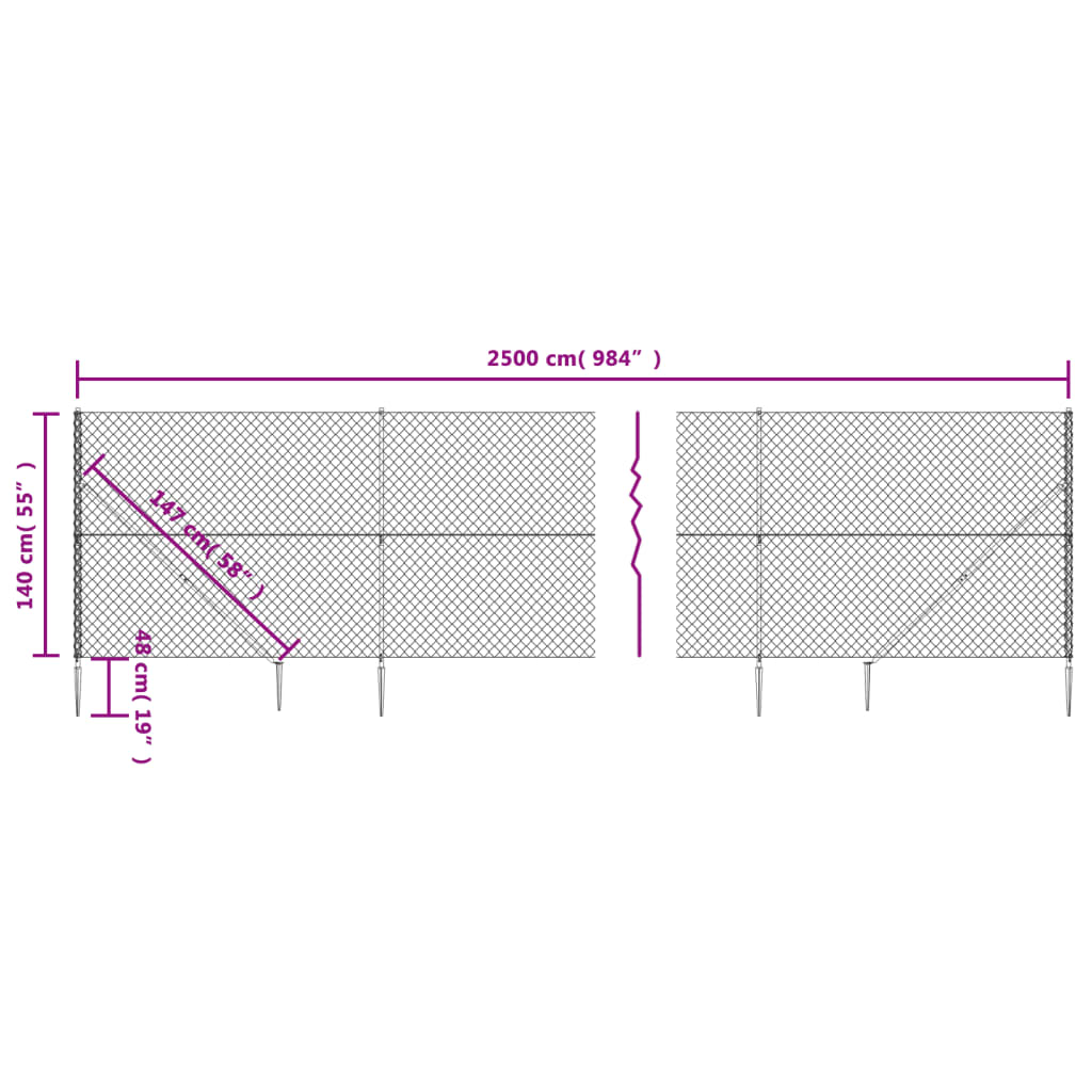 vidaXL Nettinggjerde med stolpespyd 1,4x25 m sølv