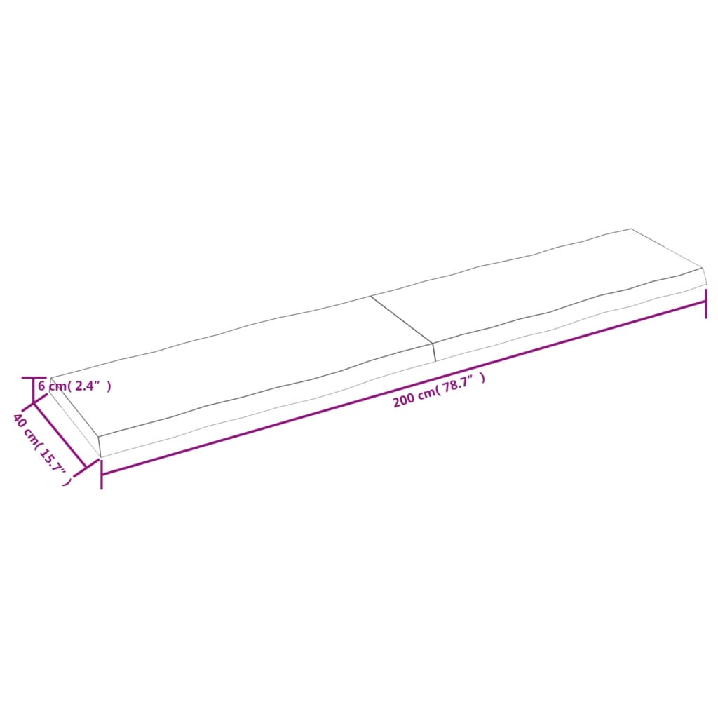 vidaXL Bordplate 200x40x(2-6) cm ubehandlet heltre eik naturlig kant