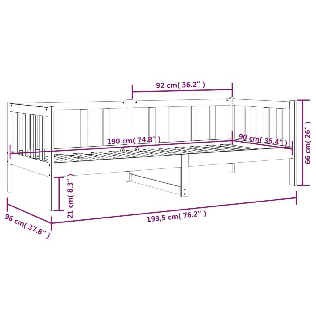 vidaXL Dagseng uten madrass 90x190 cm heltre furu