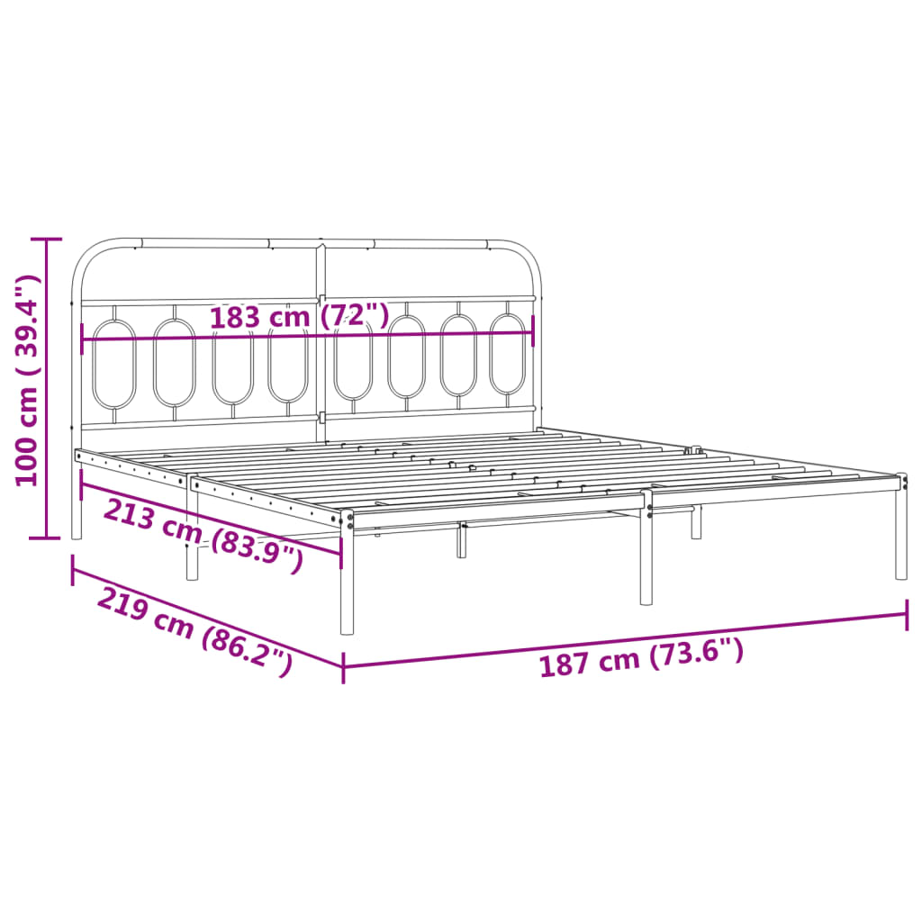 vidaXL Sengeramme i metall med hodegavl hvit 183x213 cm