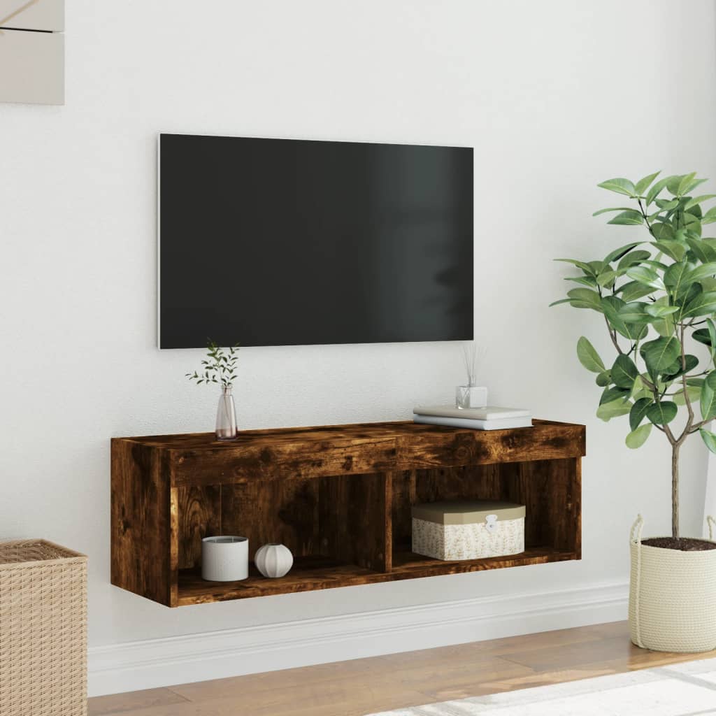 vidaXL TV-benker med LED-lys 2 stk røkt eik 100x30x30 cm